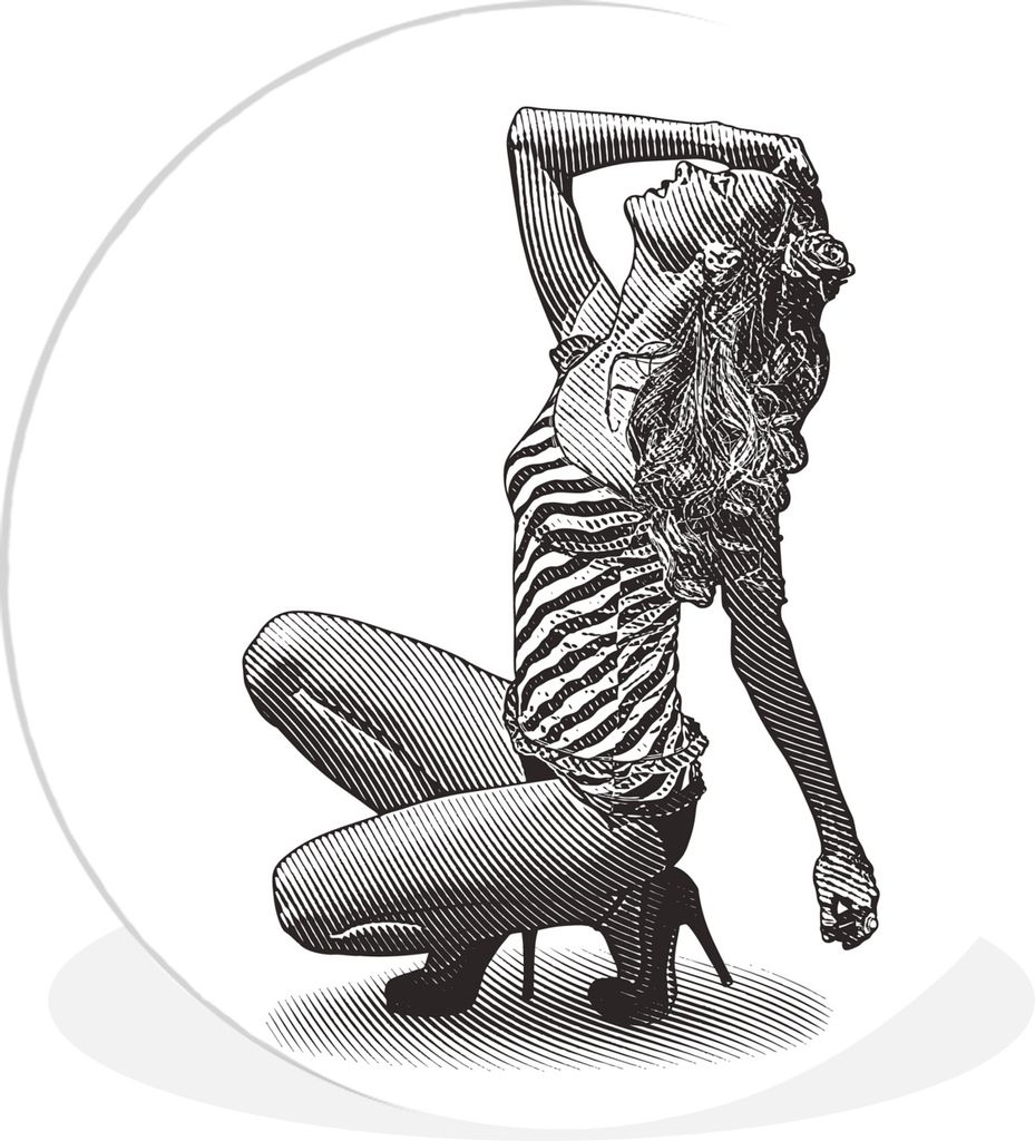 MuchoWow Rundes Wandbild - Runde Bilder Illustration eines verführerischen Pin-up-Girls Ø 30 cm Kreis Wanddekoration Kunststoff - Wandkreis - W...