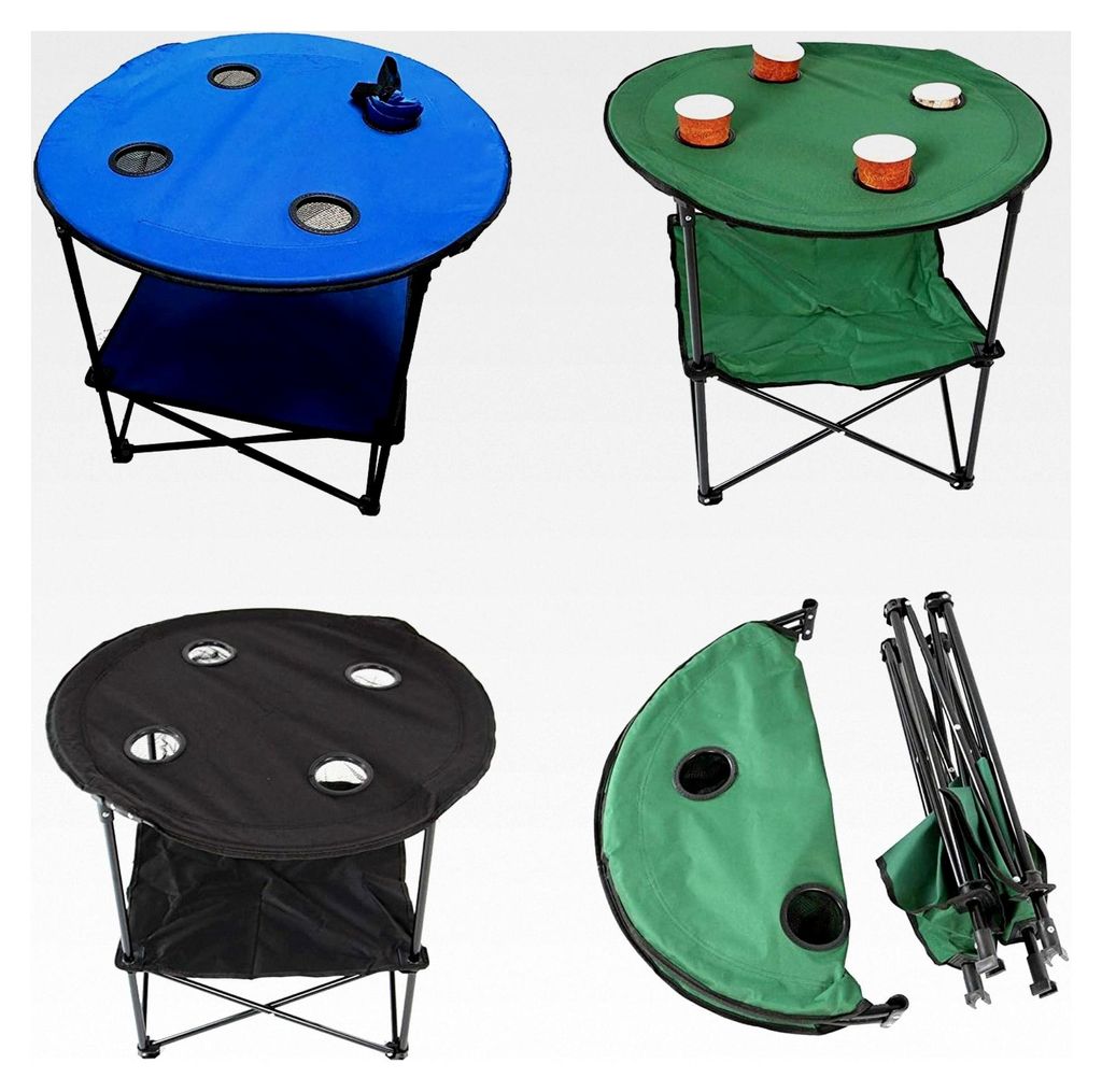 Runder Klapptisch für Angler, Campingtisch, Koffertisch, Strandtisch, Farbe: Schwarz