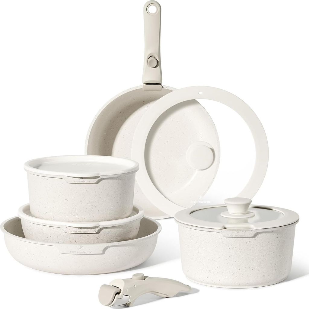 Abnehmbare Handgriff Set von 11 Stück - Antihaft Pfannenset - Beige