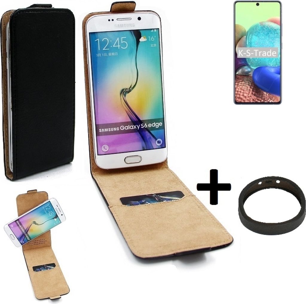 K-S-Trade TOP SET Handy-Hülle kompatibel mit Samsung Galaxy A71 5G 360° Flipstyle Schutz-Hülle Smartphone Tasche schwarz + TPU Bumper, Case Hülle