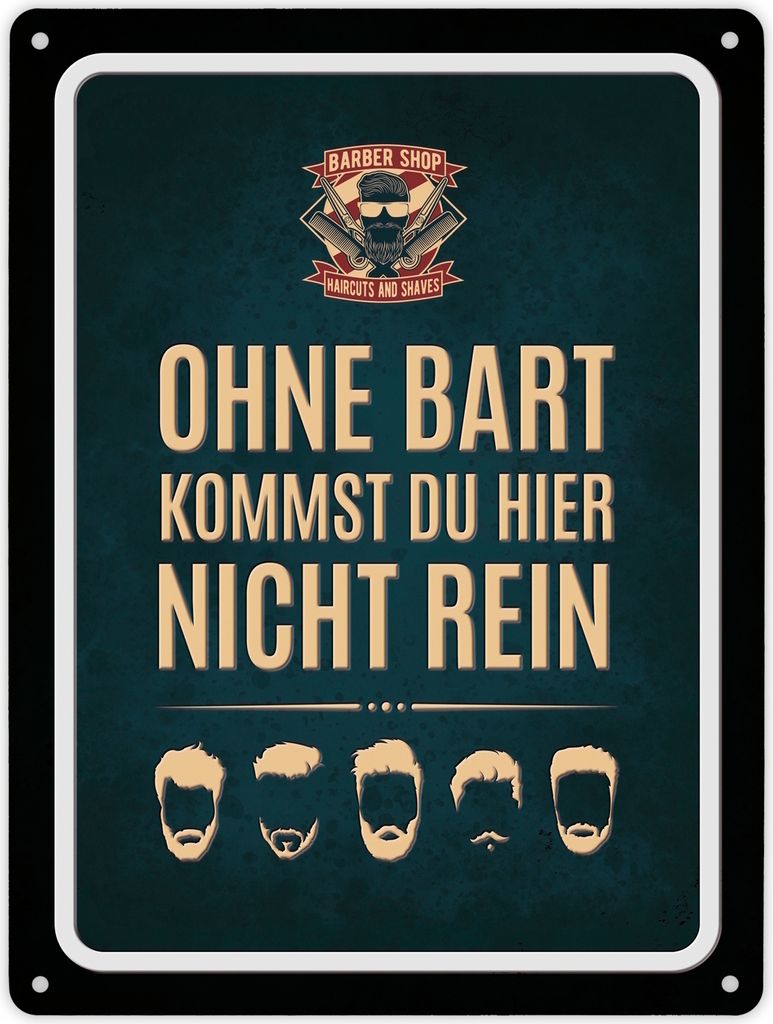 Metallschild XL mit Barber-Shop Motiv und Spruch: Ohne Bart Produktbild 