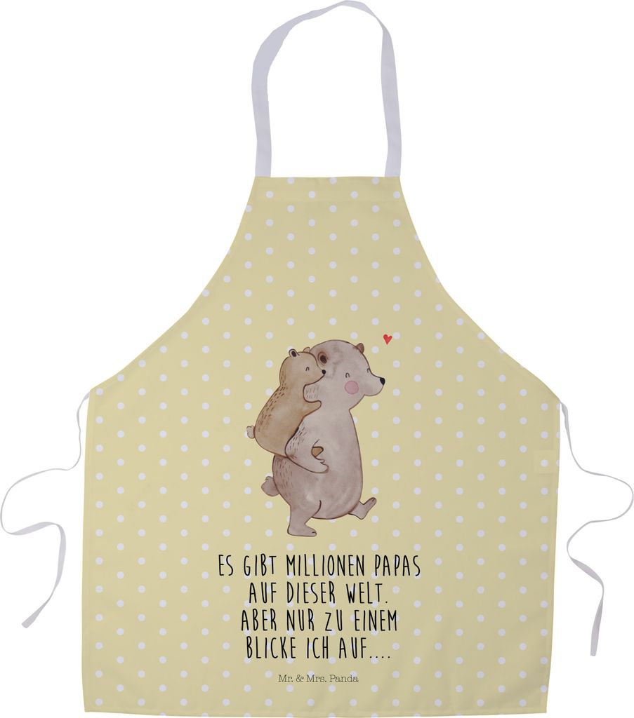 Mr. & Mrs. Panda Küchenschürze Papa Bär - Gelb Pastell - Geschenk, Küchenzubehör, Vatertag, Muttertag, Kochschürze, Grillschürze, Schürze, ...