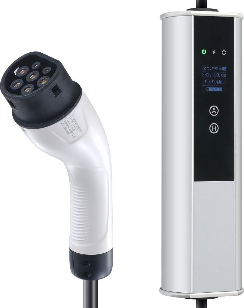 SucceBuy Portable EV-Ladegerät Typ 2, 16A 3,68 kW/11 kW. Kommt mit 7,5 m Ladekabel, CEE 16 Stecker, LCD-Anzeige. IEC 62196 Home EV-Ladestation, Tr...