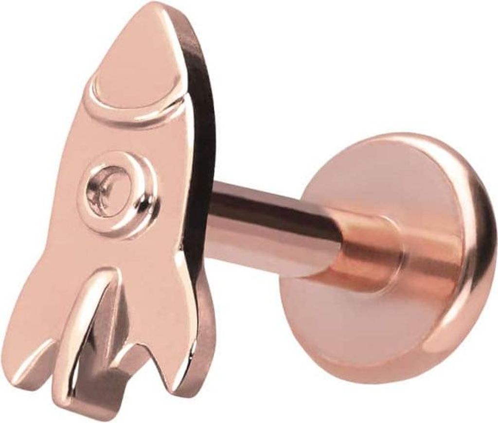 Ohrpiercing, Nasenpiercing Titan Labret mit Push Fit RAKETE RoséGold Stablänge: 8mm | Stabstärke: 1,2mm