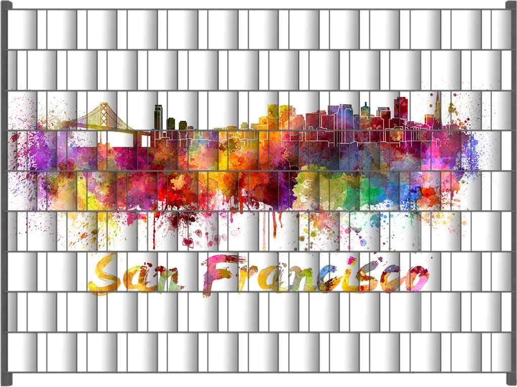 Wallario Zaunsichtschutz mit Motiv Städte als Aquarell - Skyline von San Francisco für Ein- und Doppelstabmatten Zäune in der Größe 250 x 180 cm