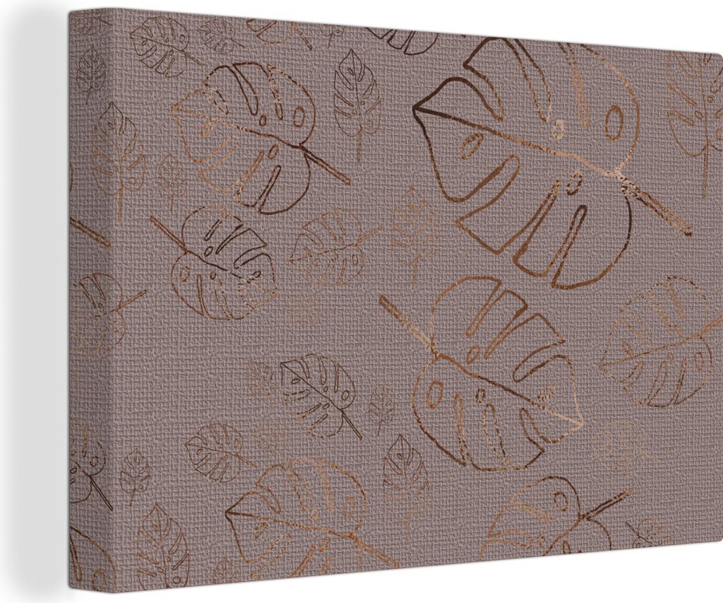 OneMillionCanvasses - Leinwandbilder - 150x100 cm, Muster - Lila - Bronze - Blätter, Wandbilder Kunstdruck Wanddekoration