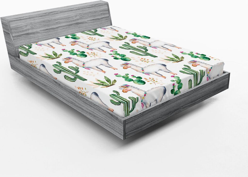 ABAKUHAUS Kaktus Spannbetttuch, Heißes Südwüsten-Anlage-Kaktus-Muster mit Kamel-Tier-modernem farbigem Bild-Druck, 160 x 200 cm, Mehrfarbig