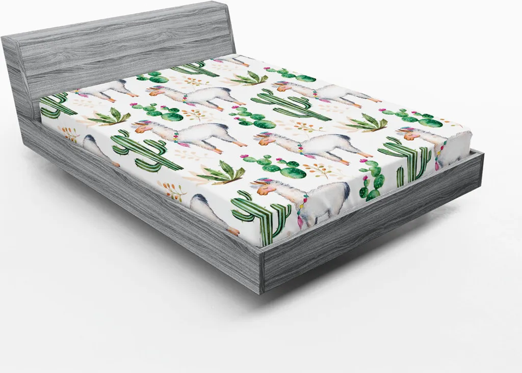 ABAKUHAUS Lenzuolo con angoli Cactus, motivo cactus del caldo deserto meridionale con stampa colorata moderna con cammelli, 180 x 200 cm, multicolore