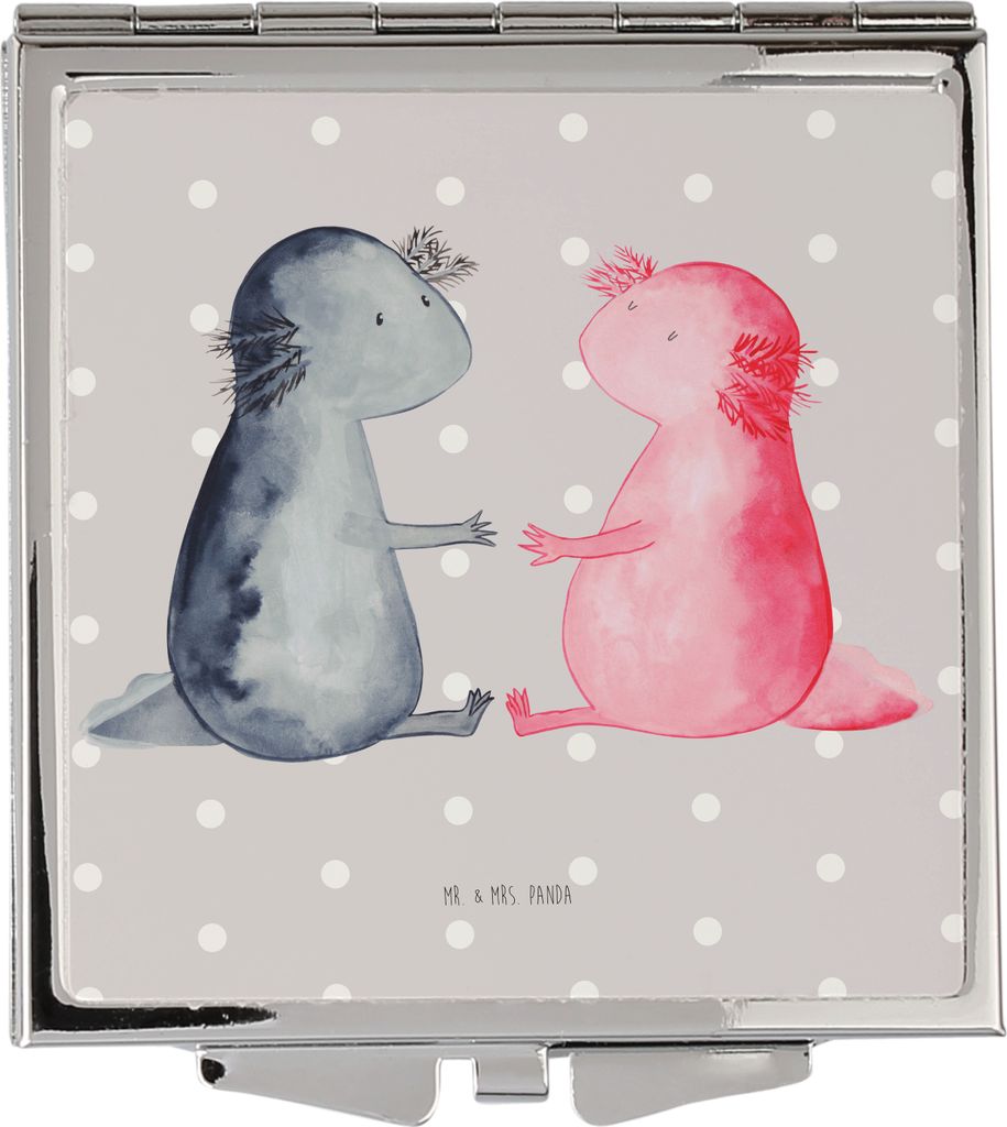 Mr. & Mrs. Panda Schminkspiegel Axolotl Liebe - Grau Pastell - Geschenk, Frauen Spiegel, Valentinstag, Kleiner, Handspiegel, Kosmetikspiegel, Paar,...