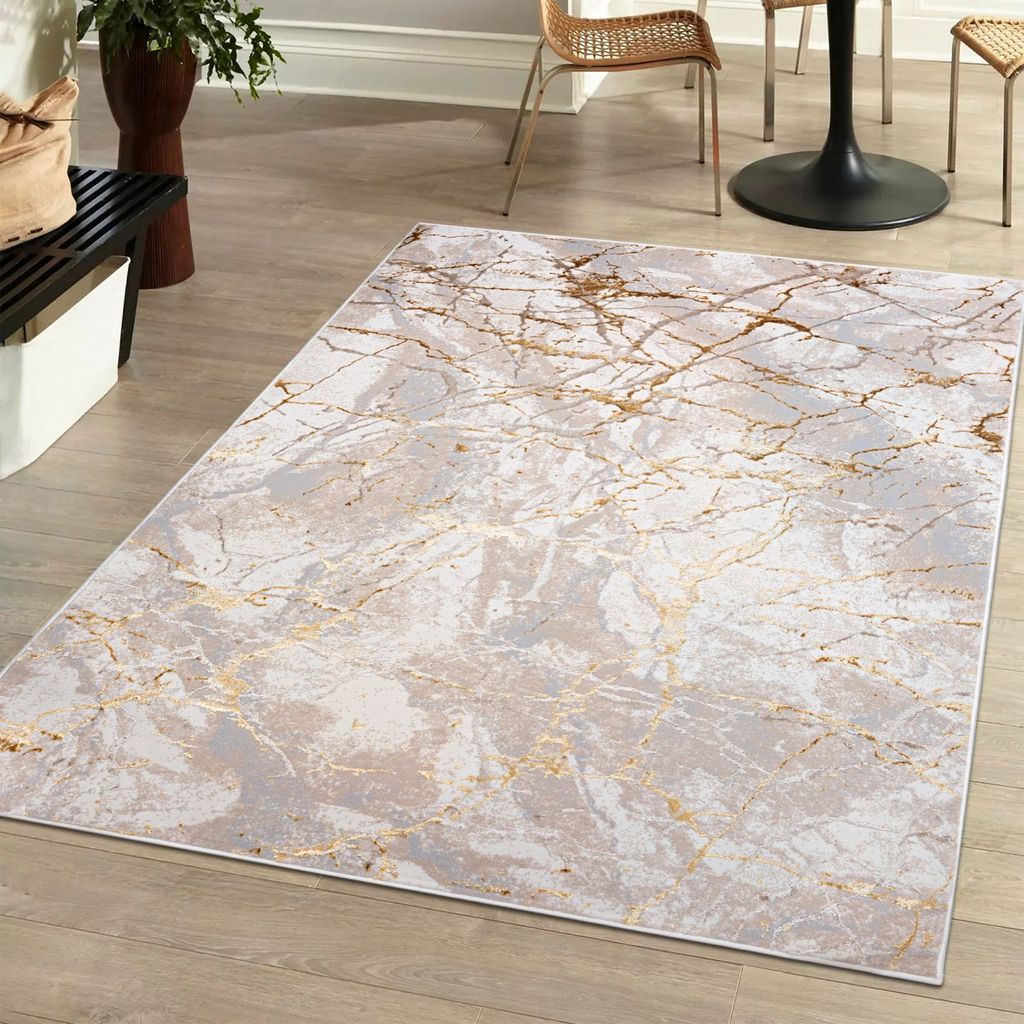 Dywan 160 x 230 cm beżowo-kremowy ze złotem / MZ34B Zdjęcie produktu 