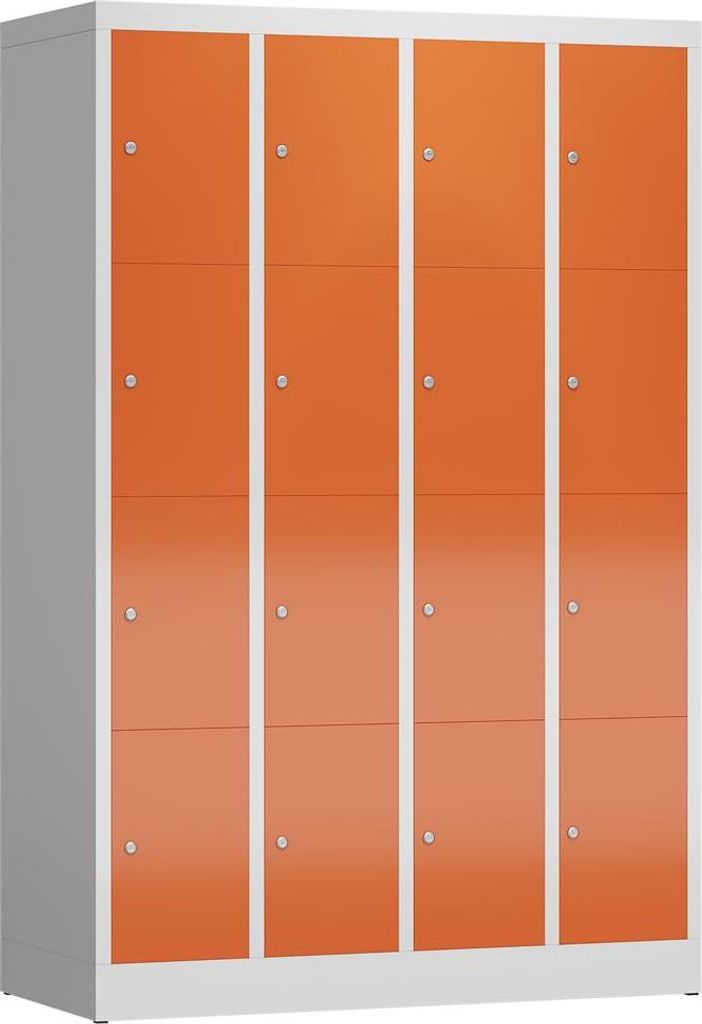 Fächerschrank Schließfachschrank 16 Fächer 1800 x 1200 x 500 mm, lichtgrau/feuerrot X-520444