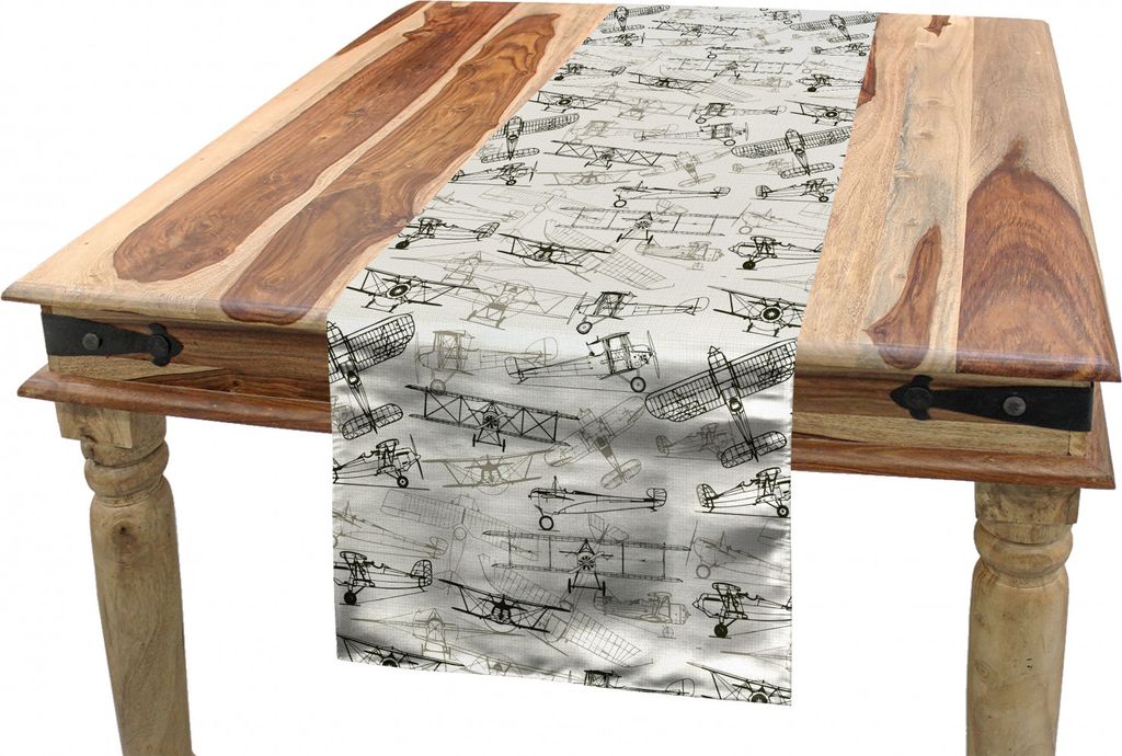 ABAKUHAUS Flugzeug Tischläufer, Old School Planes, Esszimmer Küche Rechteckiger Dekorativer Tischläufer, 40 x 180 cm, Olivgrün Tan