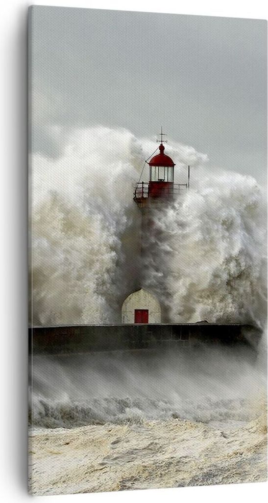 Bild auf Leinwand - Leinwandbild - Leuchtturm Ozean Sturm - 55x100cm - Wand Bild - Wanddeko - Leinwanddruck - Bilder - Kunstdruck - Wanddekoration ...