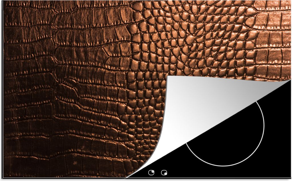 KitchenYeah Herdabdeckplatte Das braune Leder eines Krokodils , 81x52cm, Küche Deko, Glaskeramikfeld Herdabdeckung, Abdeckplatte fùr Kochfeld