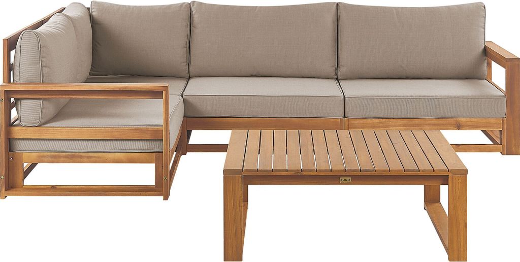 BELIANI Lounge Set Hellbraun es Akazienholz Auflagen Taupe 4-Sitzer Ecksofa mit Couchtisch Rechtsseitig Terrasse Outdoor Retro Stil