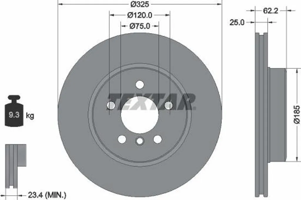 Pièce de freinage BMW X3 : Disque TEXTAR 92141505 remplace 3400151