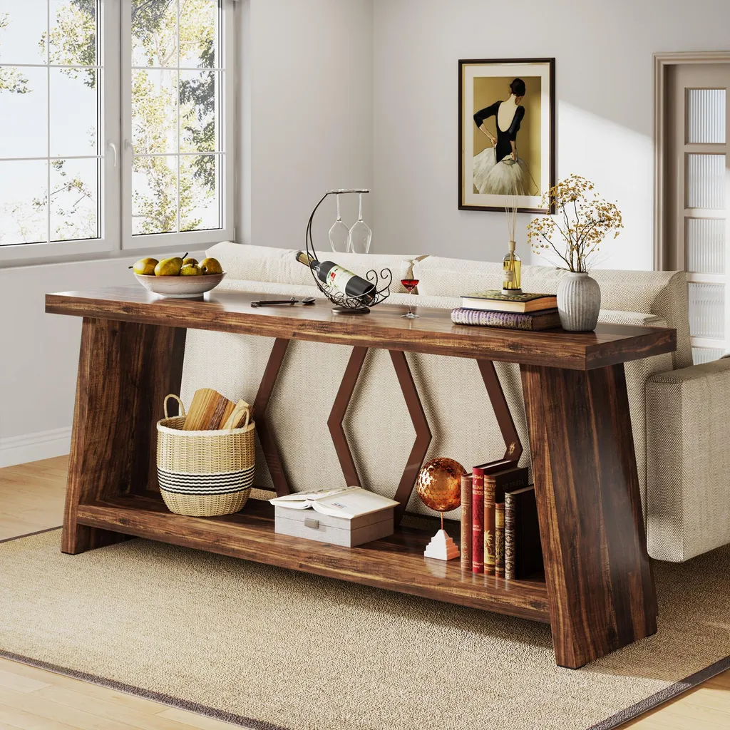 Table Console Salon Derrière Canapé Longue 180 cm Style Rustique