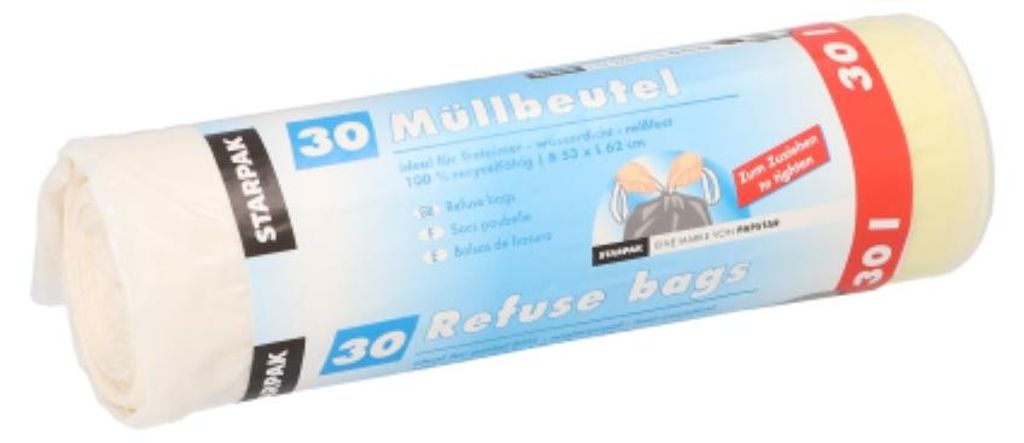 Sacs à déchets PAPSTAR avec cordon de serrage, 30 litres, Image du produit 