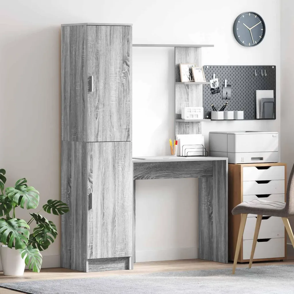 Bureau double gris Sonoma - Ensemble de table d'ordinateur moderne - 2