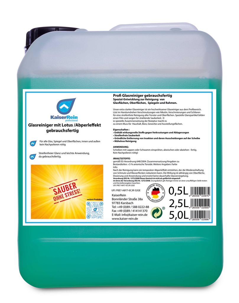 KaiserRein Profi Glasreiniger mit Lotuseffekt Spray 5 L Produktbild 