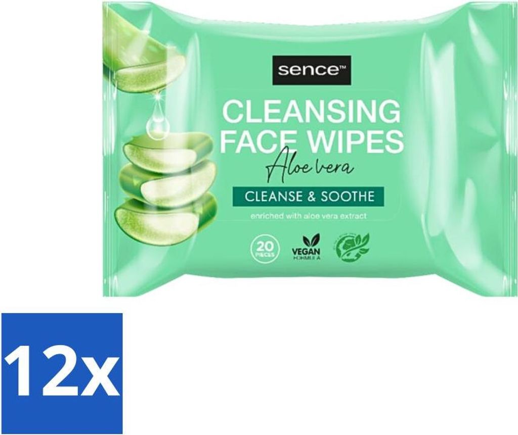 Sence - Aloe Vera - Gesichtsreinigungstücher - Beruhigend - 20 Tücher - Vorteilspack - 12 Stücke