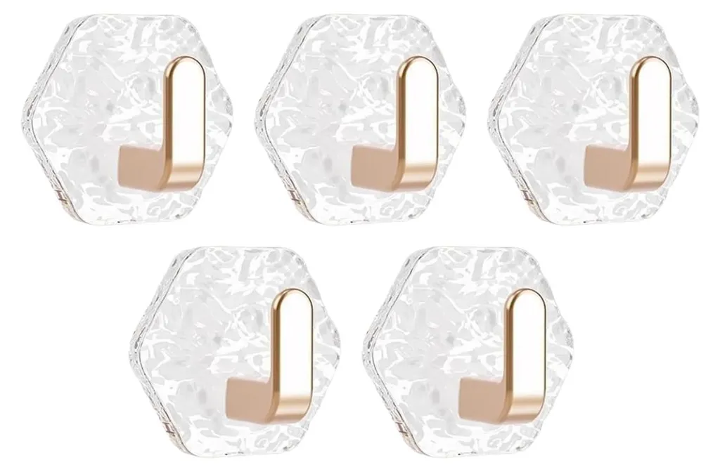 5 Crochets Adhésifs PET Or Rose pour Salle de Bain Sans Perçage
