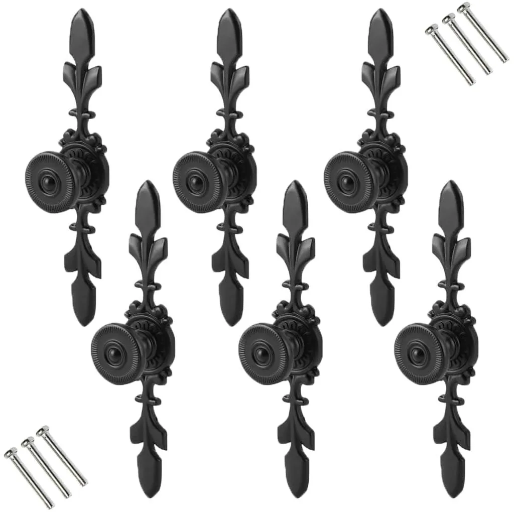Lot de 6 poignées de porte vintage noires en métal pour buffet et placard