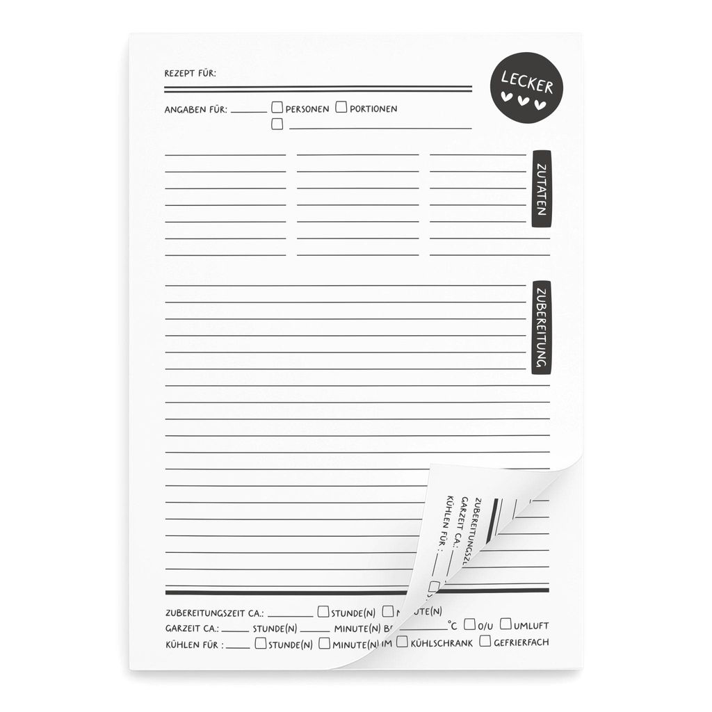 Rezeptblock A4 | 50 Blatt für 100 Rezepte | Beidseitig Produktbild 