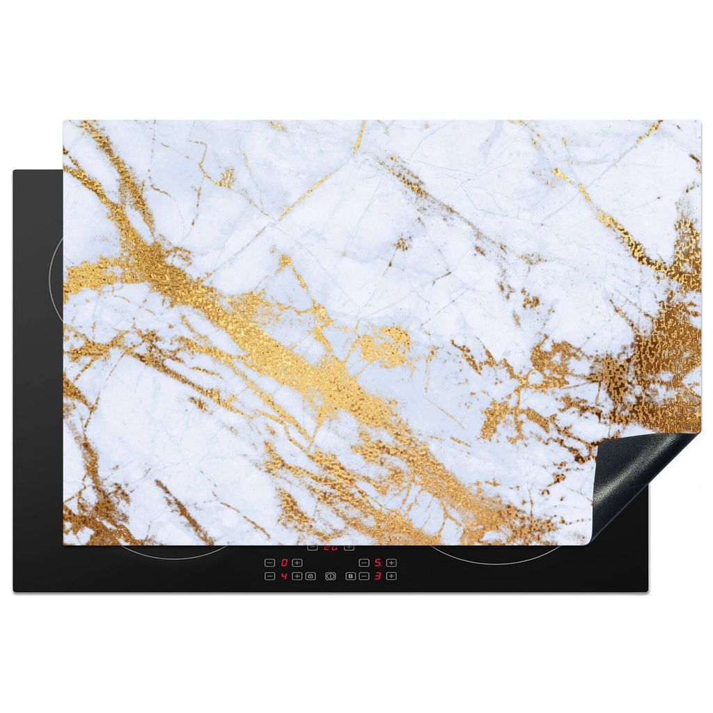 KitchenYeah Herdabdeckplatte Marmor - Gold - Weiß - Luxe - Marmoroptik - Glitzer , 77x51cm, Küche Deko, Glaskeramikkochfeld Herdabdeckung, Abde...