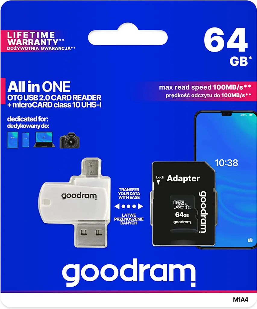 Scheda Memoria 64GB Goodram All in One + Adattatore USB per Smartphone
