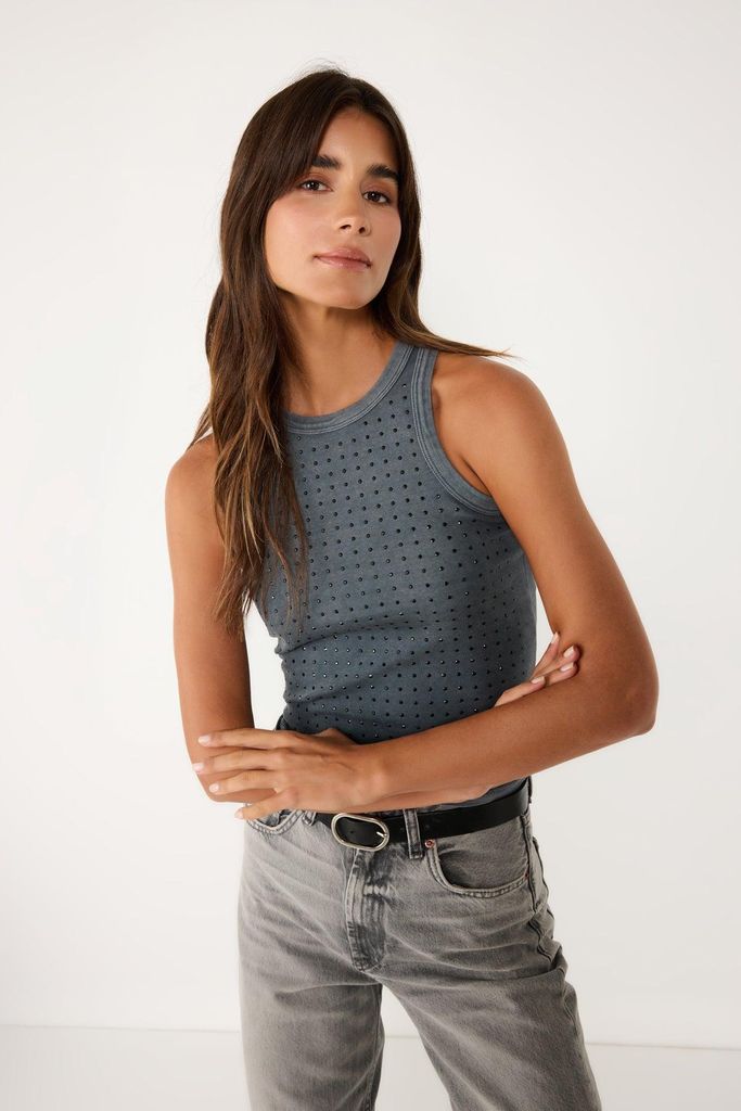 Verzierte ärmellose Bluse, Anthracite, M