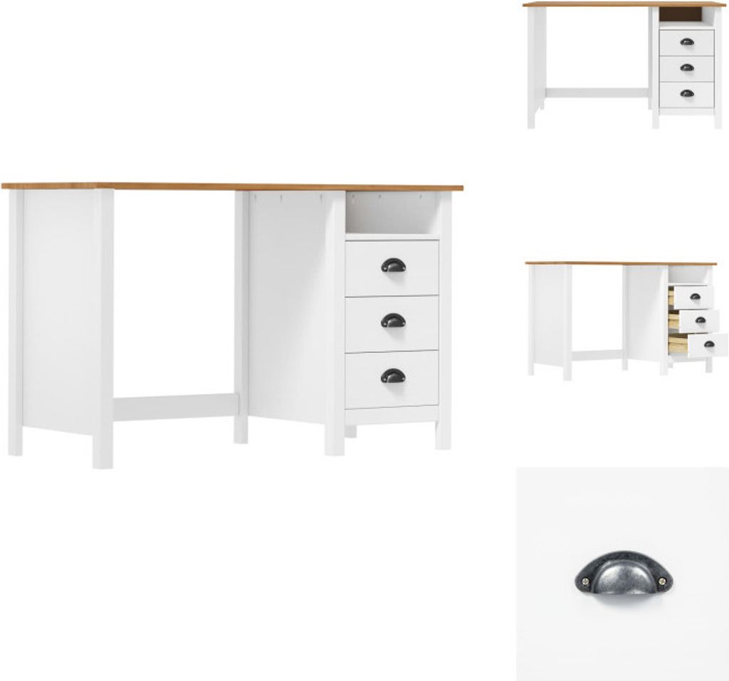 vidaXL Schreibtisch Hill mit 3 Schubladen 120x50x74 cm Kiefernholz - Schreibtische