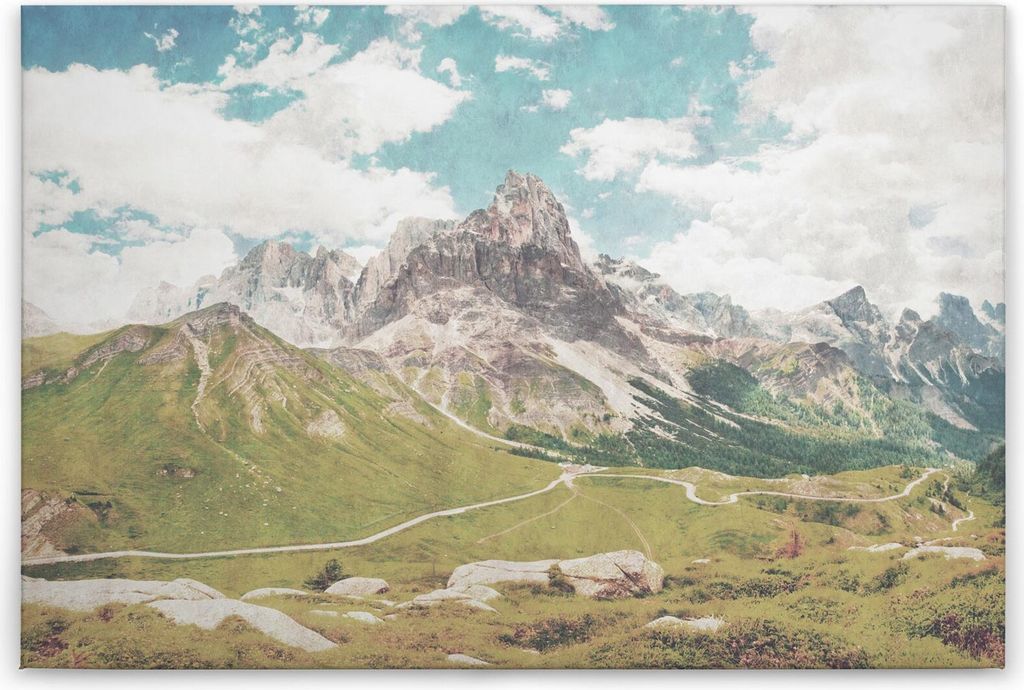 Leinwandbild Berge 60 x 90 cm - Wandbild Natur Grün Grau - Keilrahmen Landschaft Wohnzimmerdeko Wanddeko Wandgemälde
