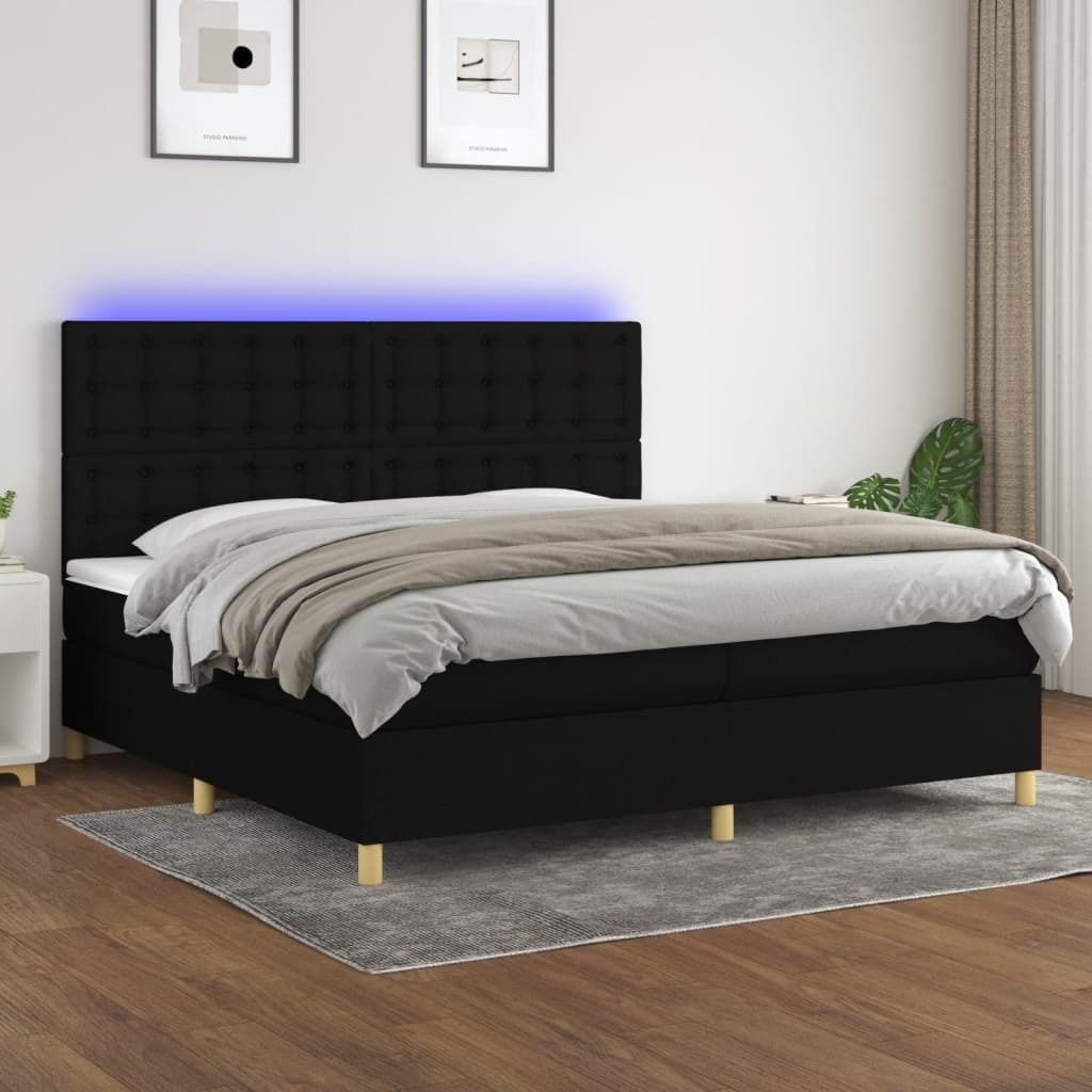 "Rabatt" Boxspringbett mit Matratze - 2 Personen - Strapazierfähiger Stoff - & LED Schwarz 200x200 cm Stoff - Klassische Betten CC6207