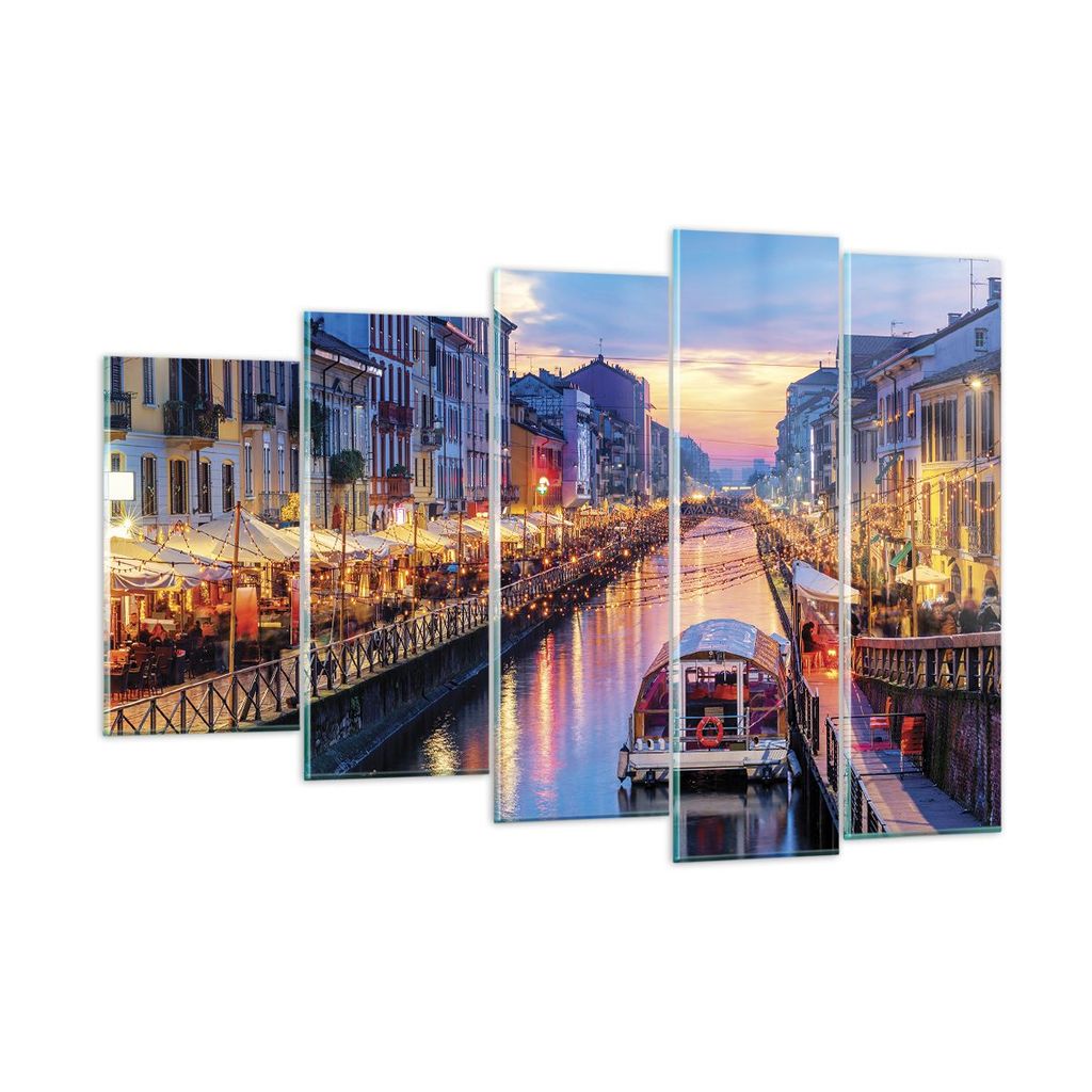 Bilder auf glas - 5 Teile - Kanal Grande Abend - 150x100cm - Glasbilder - Wandbilder - Bilder - zum Aufhängen bereit - Wanddekoration aus Glas - G...