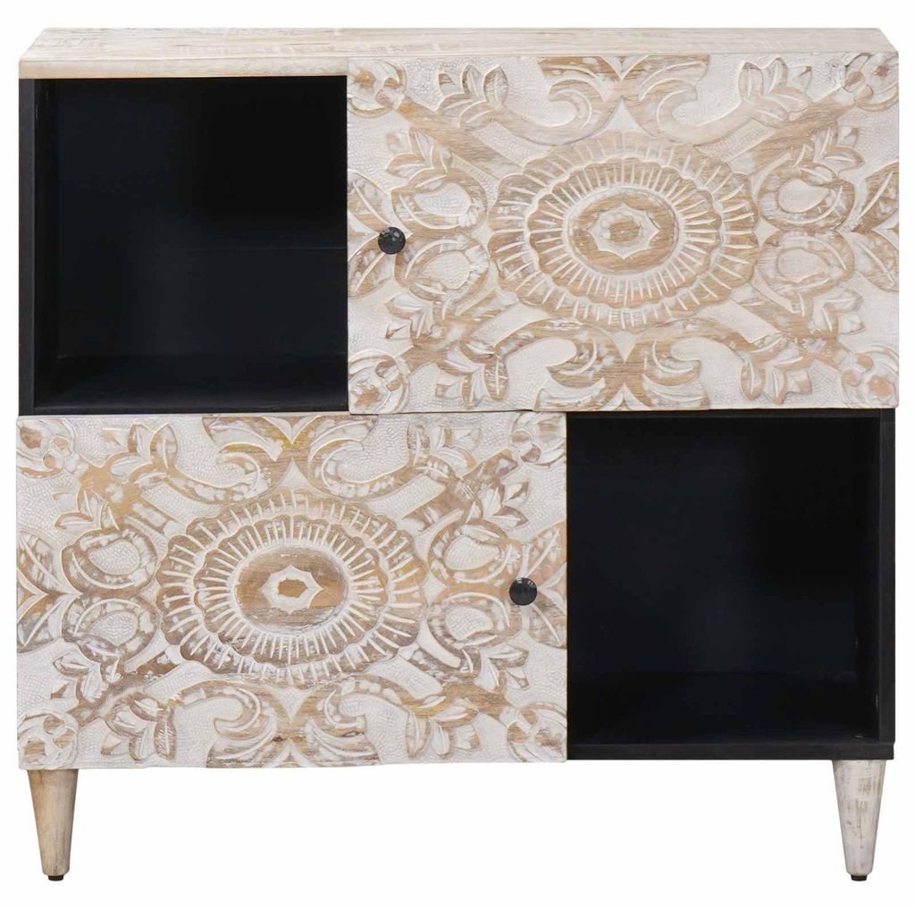 "Rabatt 2026" Sideboard - Kommode, Schrank Schlafzimmer, mit Speicher Weiß 80x33,5x75cm Massivholz Mango - CD- & DVD-Regale langlebig4765