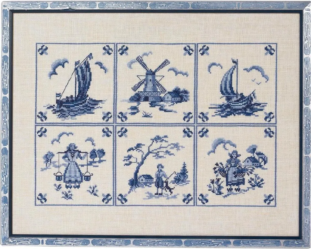 Eva Rosenstand Kit Point de Croix 6 Images Bleues - Modèle à Compter 39x50cm
