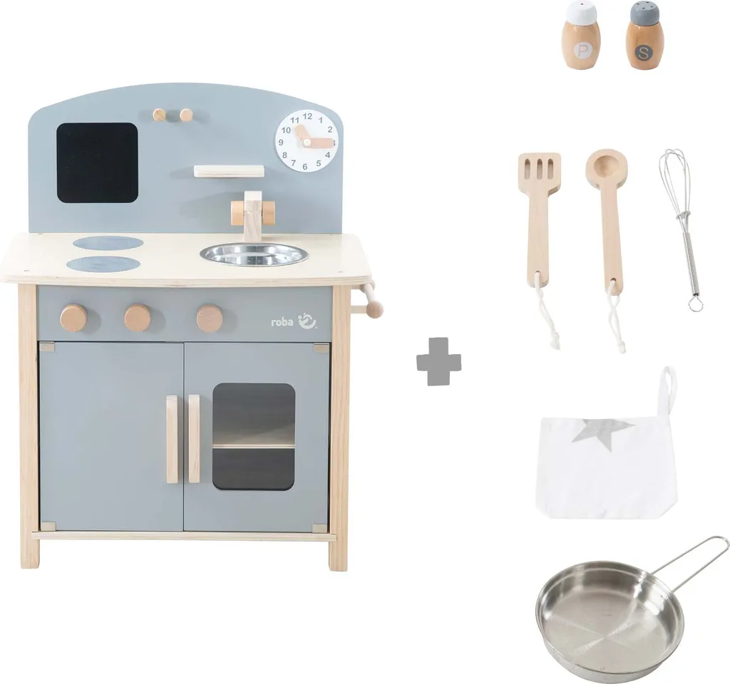 Kitchenette de jeu roba en bois avec plaques de cuisson et évier complet
