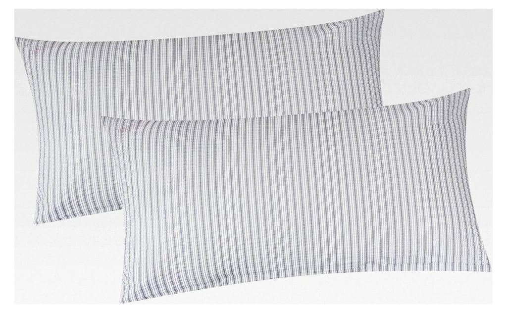 Seersucker Kissenbezug - 2er Set 40x80cm - Grau, Weiß - Gestreift - Kopfkissenbezug, Kissenhülle - 100% Baumwolle