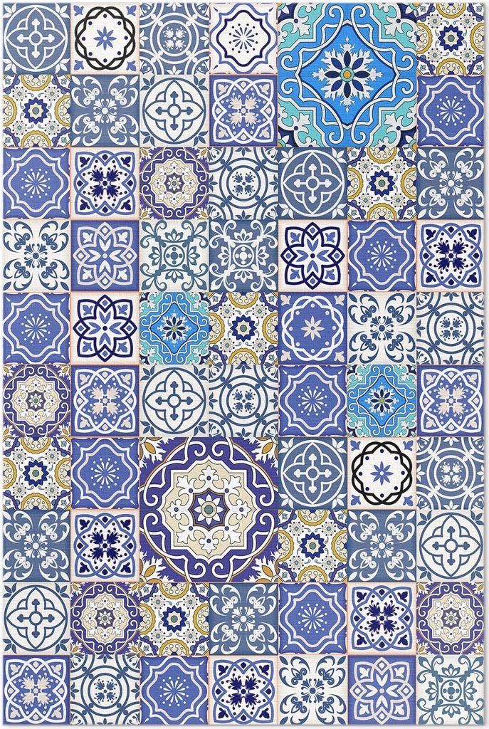 Spanische blumen dekoratives mosaik – Vinyl Fußmatte – 150x225 cm – Rutschfest, Pflegeleicht & Langlebig
