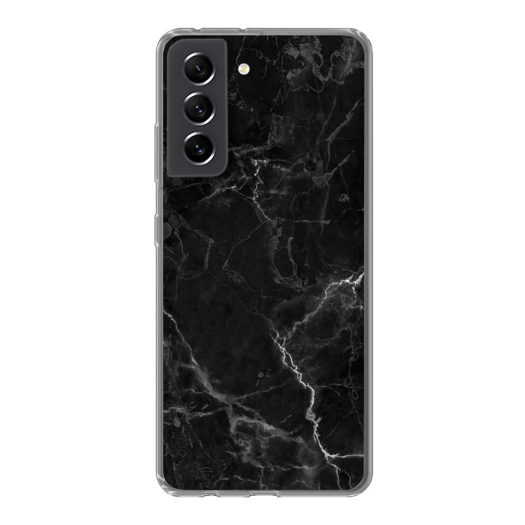MuchoWow Handyhülle Schutzhülle Hülle für Samsung Galaxy S21 FE Marmor - Schwarz - Weiß - Textur - Marmoroptik Silikon Softcase Handy Hülle...