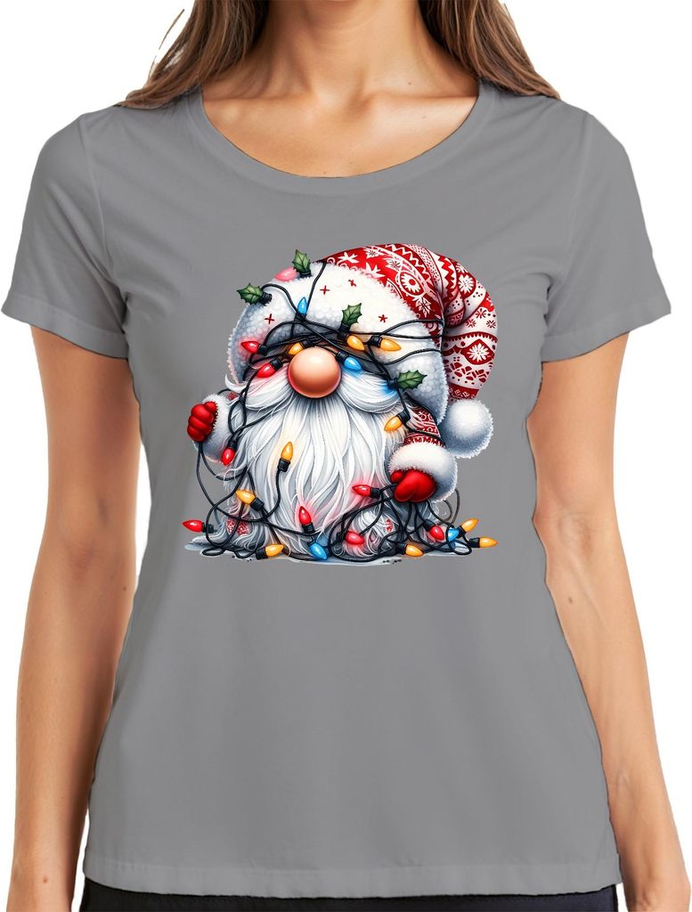 Weihnachtsmann mit Lichtern festlich Geschenkidee Weihnachten Damen T-Shirt, Grau, XXL