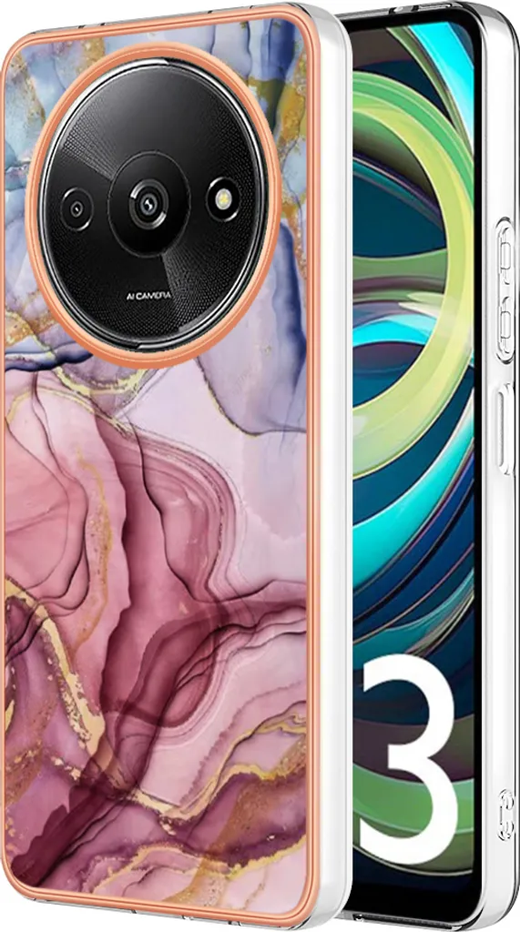 Custodia per Xiaomi Redmi A3, custodia in silicone TPU a fantasia, paraurti antiurto Oro rosa