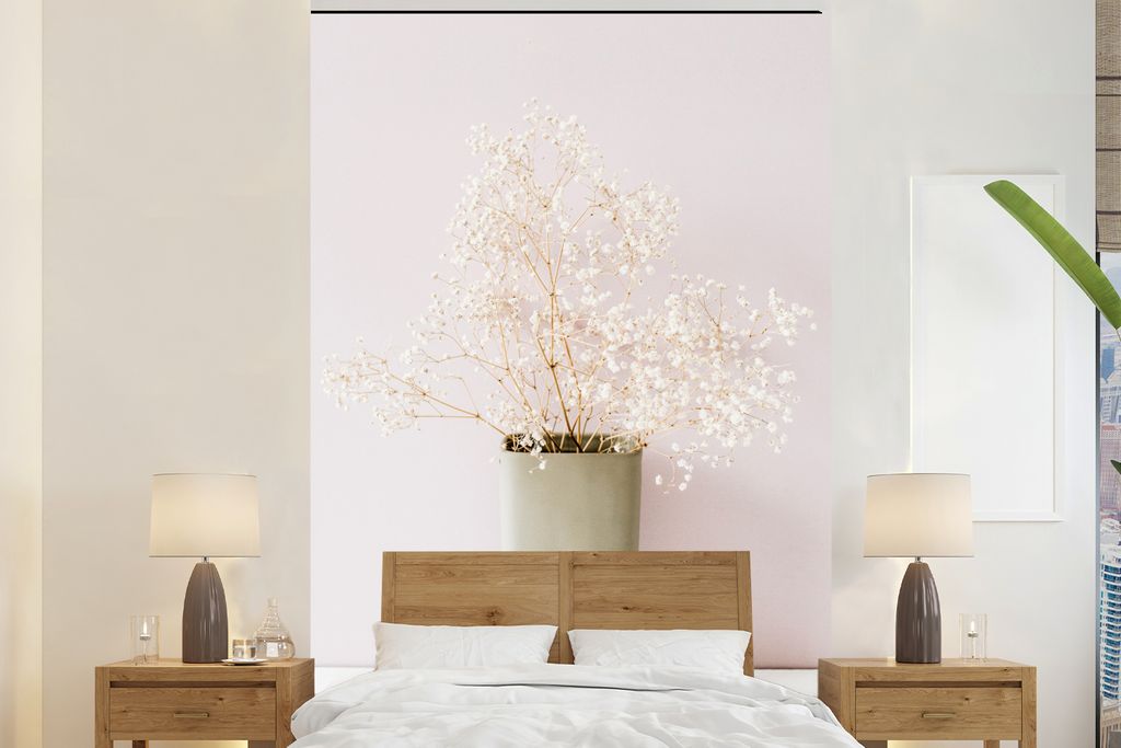 MuchoWow Fototapete für Wohnzimmer oder Schlafzimmer Wandtapete Vinyl Motivtapete Pflanzen - Vase - Stilleben - 195x300 cm - Das Hintergrundbild