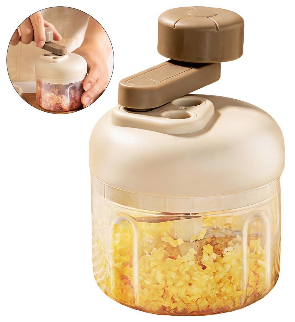 Gemüseschneider, Manueller Mini-Knoblauch-& Gemüsezerkleinerer – Handdrehbar, 250 ml, Tragbar für Knoblauch, Zwiebeln, Gemüse, Manuelle Küch...