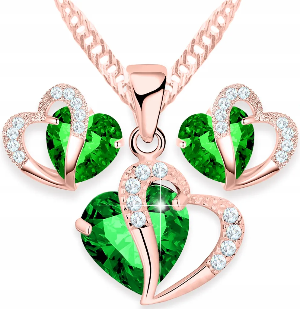 Set Cuore Verde Vintage Style Argento 925 Oro | Parure Gioielli Donna