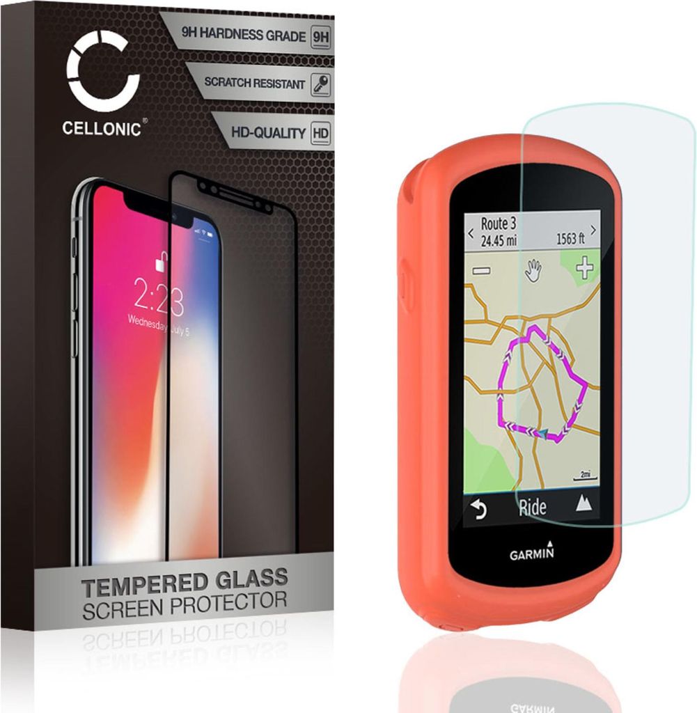 CELLONIC Schutzhülle + Panzerfolie kompatibel mit Garmin Edge 1030 / Edge 1030 Plus Silikon Backcover Tasche Cover Case Etui orange