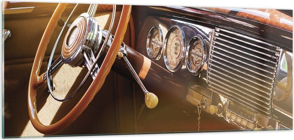 Bilder auf glas - Einteilig - Auto Retro Vintage - 100x40cm - Glasbilder - Wandbilder - Bilder - zum Aufhängen bereit - Wanddekoration aus Glas - ...