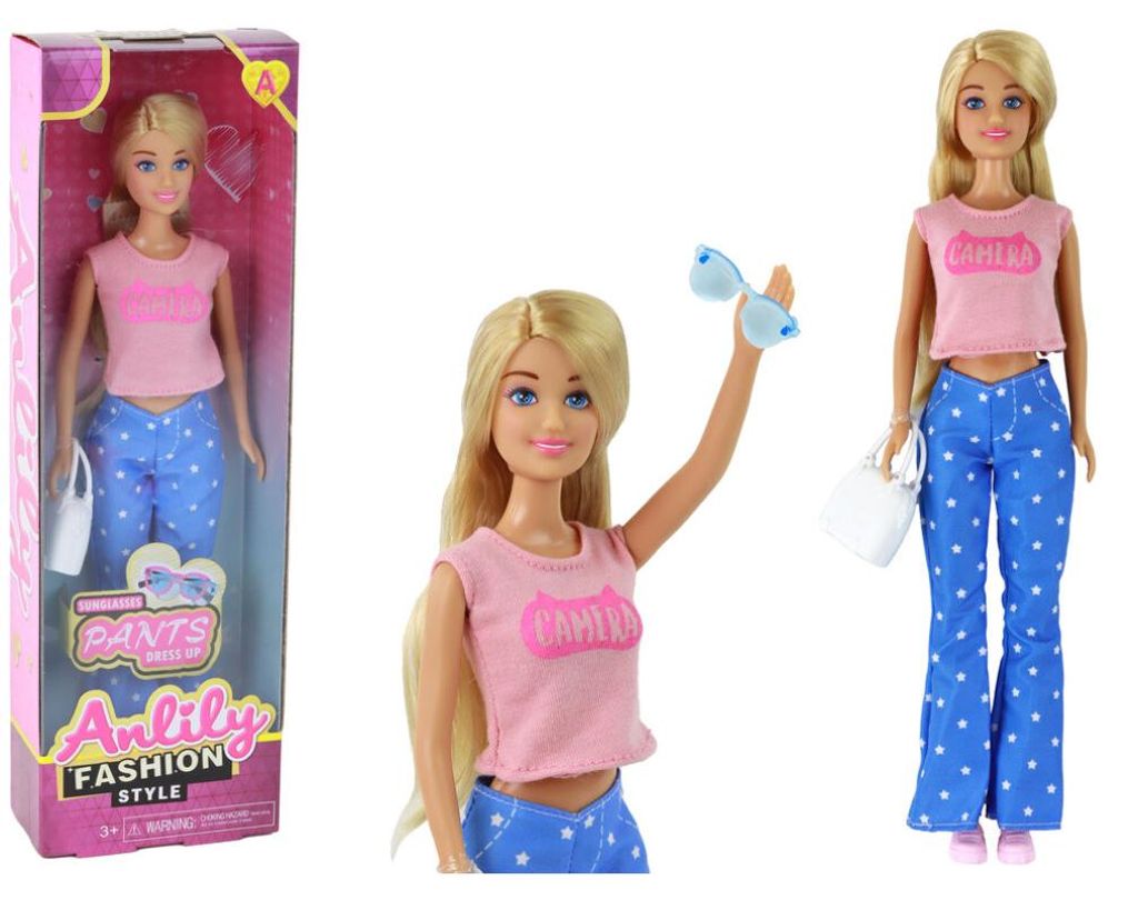 Leantoys Lalka Dla Dzieci Anlily D?ugie Blond W?osy Torebka Okulary Ró?owa Bluzka