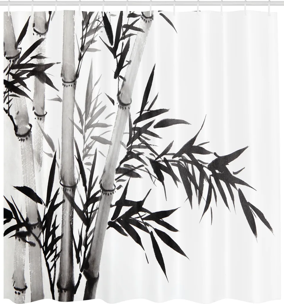 Rideau de douche ABAKUHAUS motif bambou et calligraphie 175 x 240 cm